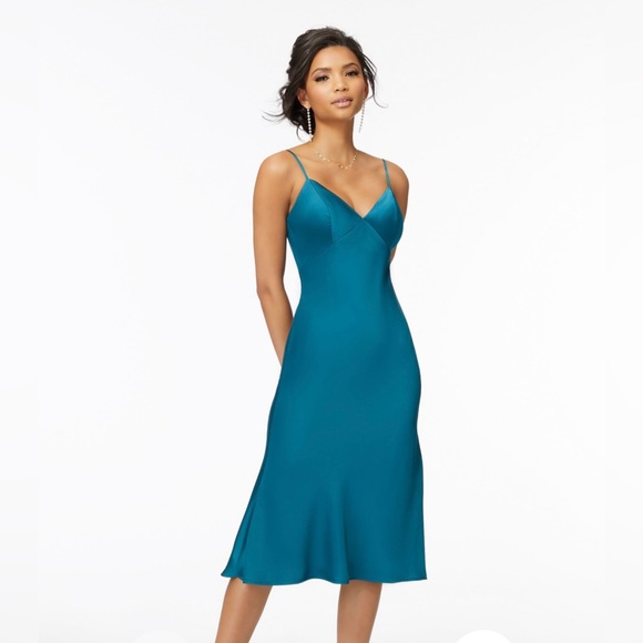 Morilee Style 21721 Midi Silky Satin Bridesmaid Dress - Size 6 - Teal - Picture 1 of 16